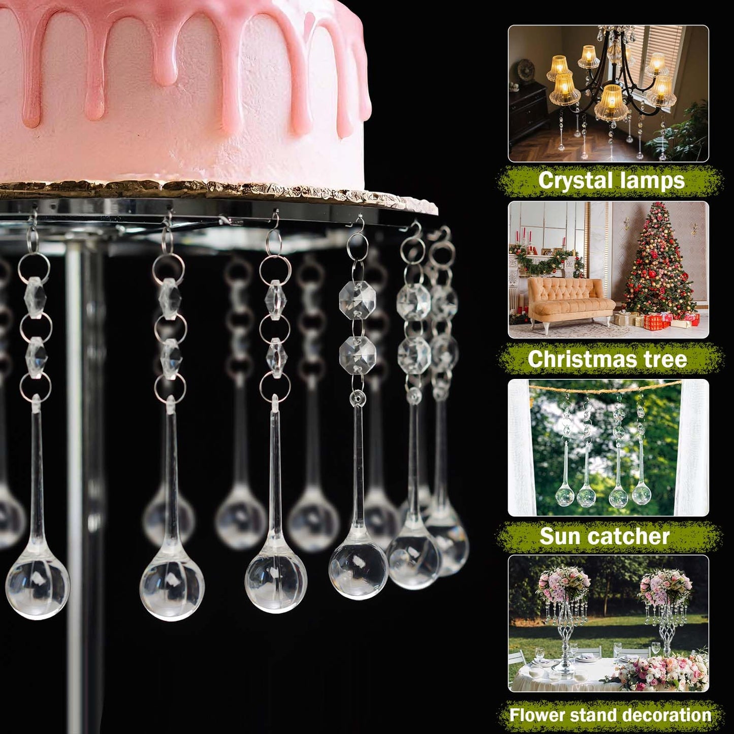 24 Pcs 3-Inch Christmas Tree Decoration Crystal Ornaments，Teardrop Pendants with Hanging Hook for Holiday Decor, Centerpieces, Chandeliers & Party Supplies (3"×0.9")