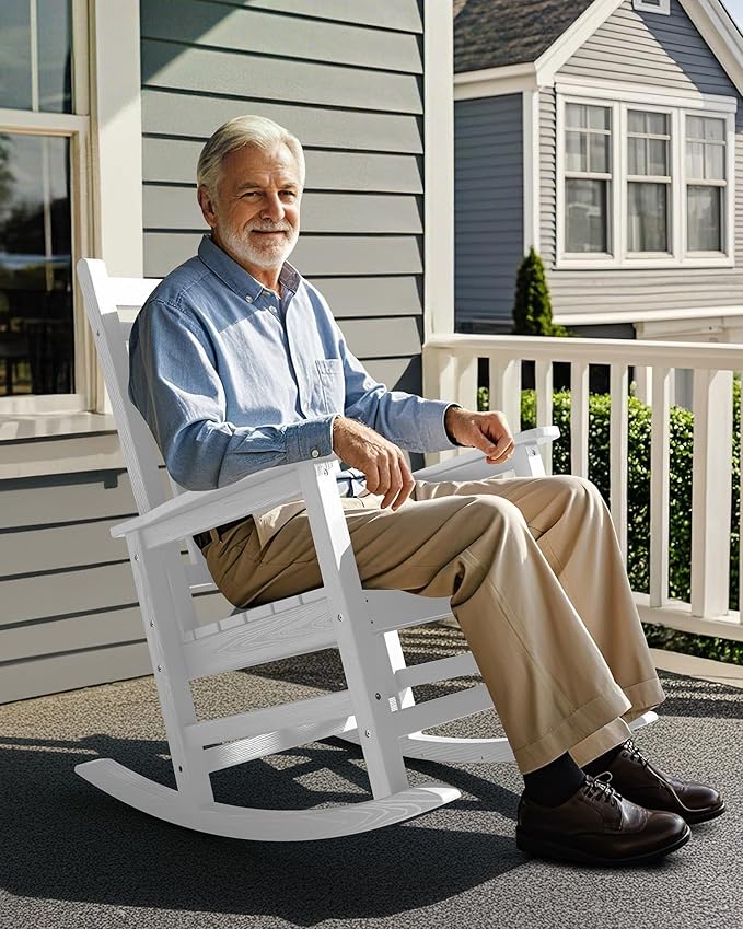 SERWALL Oversized Outdoor Rocking Chair Set of 2, HDPE Rocker for Adults, Patio Rocking Chairs for Porch, White