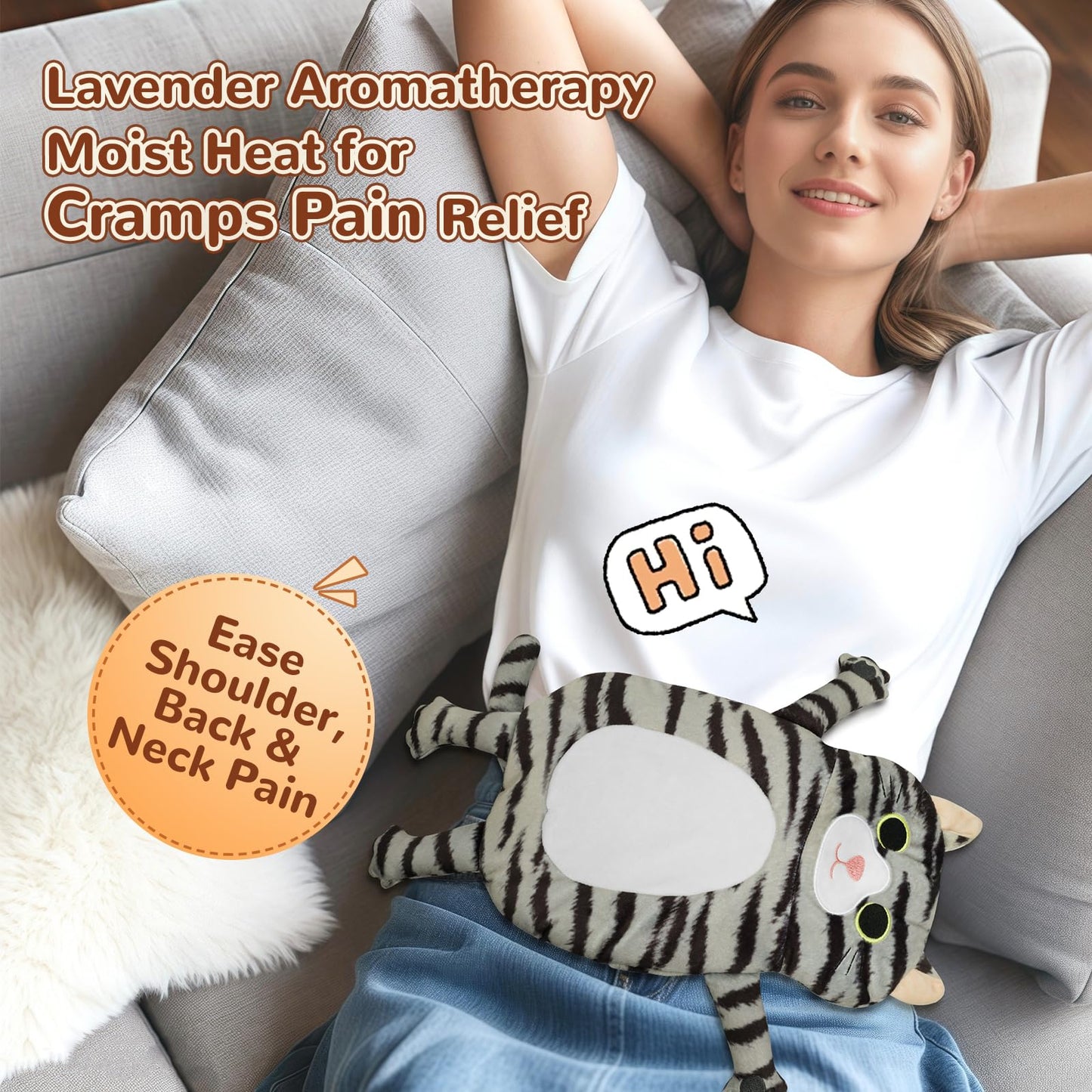 Large Microwave Heating Pad with Washable Cover 21 * 12" Microwavable Heating Pads for Cramps, Back, Neck Shoulder Pain Relief, Cordless Weighted Moist Heat Pack, Black Cat