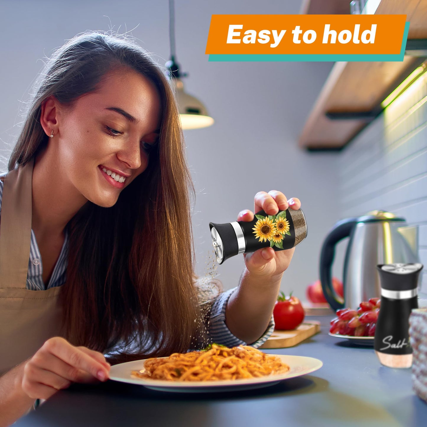 Black Sunflower Salt and Pepper Shakers Set - 4oz Farmhouse Kitchen Gadget and Accessories Sunflower Gifts for Decor Cooking Table,Housewarming,Thanksgiving,Christmas