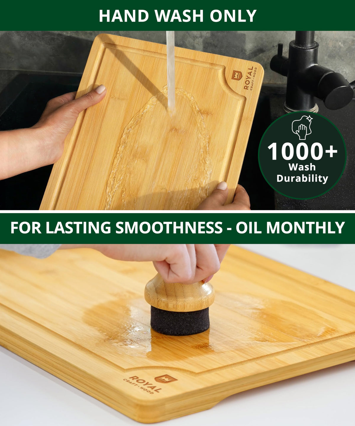 ROYAL CRAFT WOOD Wooden Cutting Boards for Kitchen Meal Prep & Serving - Bamboo Wood Serving Board Set with Deep Juice Groove Side Handles - Charcuterie & Chopping Butcher Block for Meat