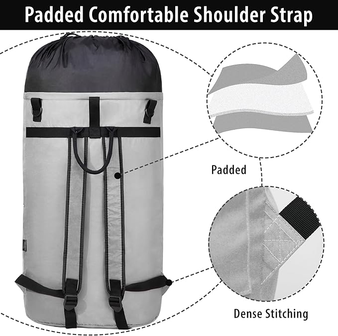 BeeGreen Grey-Laundry-Bag-Backpack-Extra-Large-Heavy-Duty, 125L Portable Travel