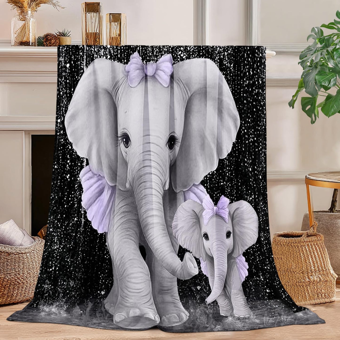 Elephant Blanket Elephant Fleece Throw Blanket Super Soft Fuzzy Plush Cozy Warm Elephants Decor Stuffed Bedding Blankets Gift for Boys Girls Men Women Kids & Adult 50"x40"