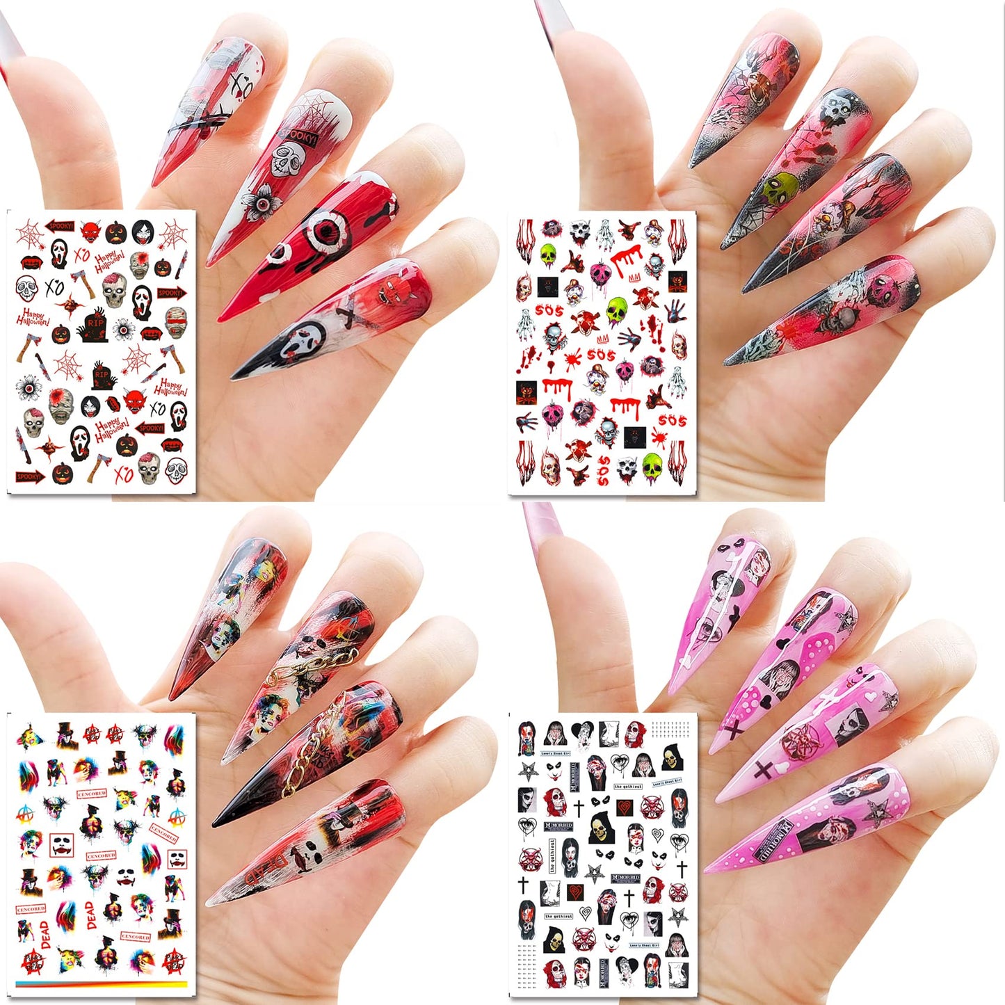 TailaiMei 12 Sheets Halloween Nail Stickers, 3D Horror Scream Scary Wound Scar Bloody Self-Adhesive Gothic Nail Art Decals for DIY Nail Decorations (Bleading Style)