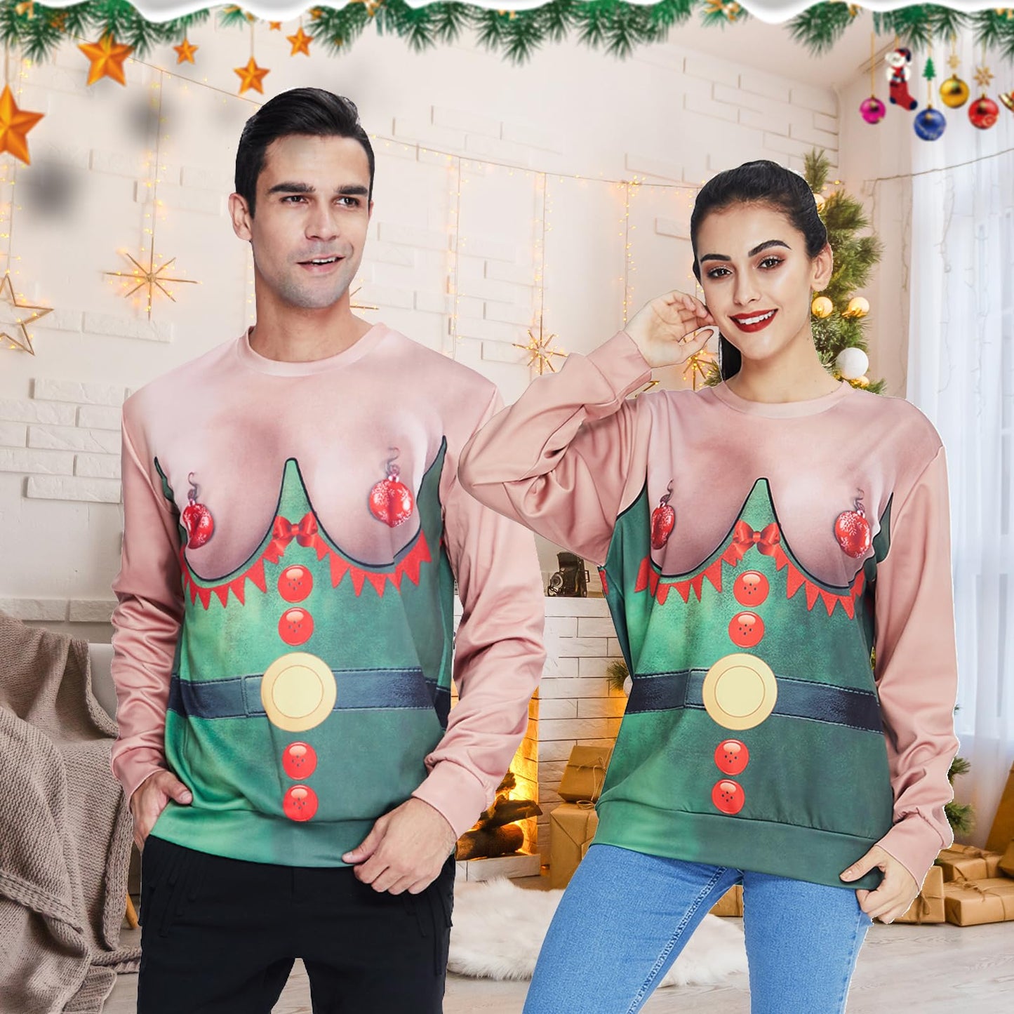 uideazone Unisex Ugly Christmas Sweater 3D Funny Boobs Design Printed Novelty Xmas Pullover Sweatshirt Shirt for Men Women