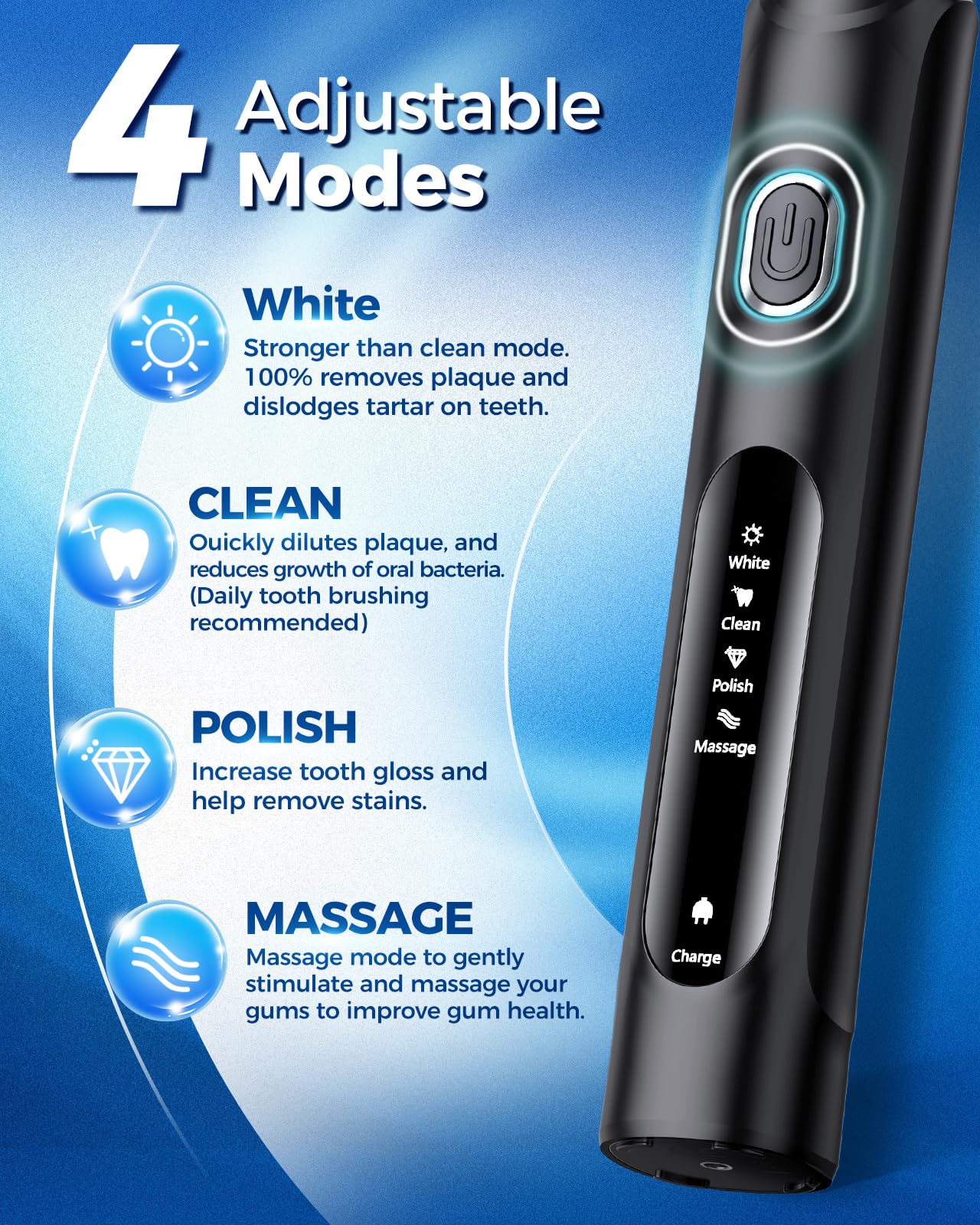 Rotating Electric Toothbrush Case for Adults, 4 Modes Deep Clean Electric Toothbrush with 8 Brush Heads (2 Types), 25-Days Rechargeable Power and 2 Min Smart Timer