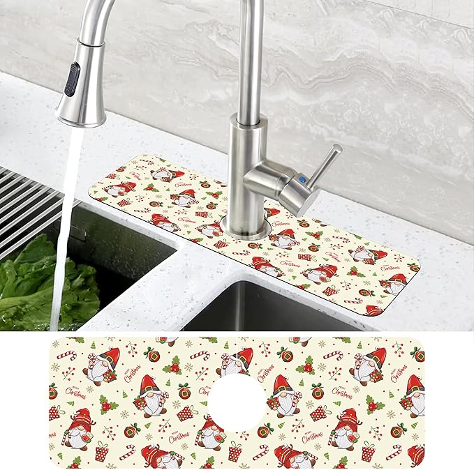 Christmas Santa Claus Kitchen Sink Splash Guard Mat Absorbent Fast Drying Mat