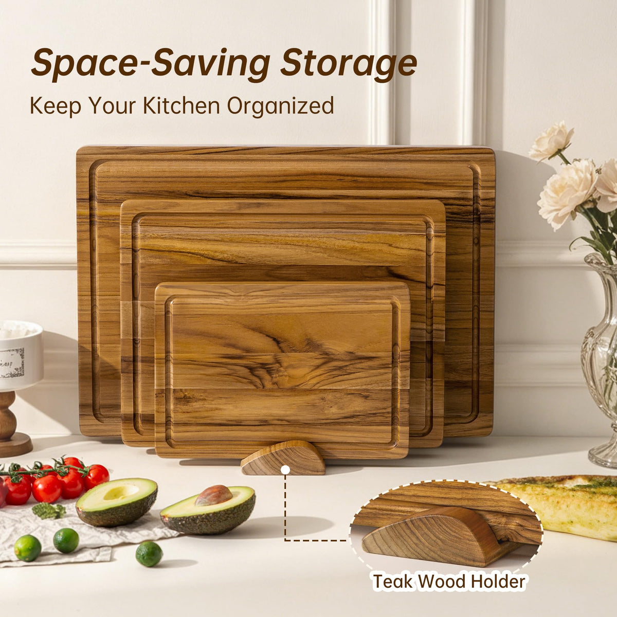 THETCHRY Teak Wood Cutting Board Set of 3 Wooden Cutting Boards for Kitchen