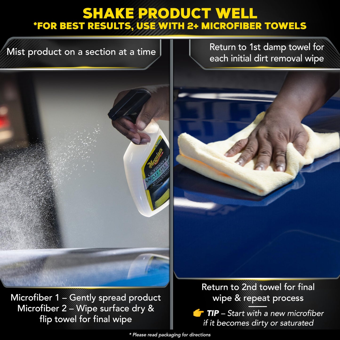 Meguiar's Ultimate Waterless Wash & Wax, Scratch-Free Waterless Car Cleaning Spray for Quick Detailing, 2-in-1 Cleaner and Wax Protection for a Brilliant Shine, 768ml