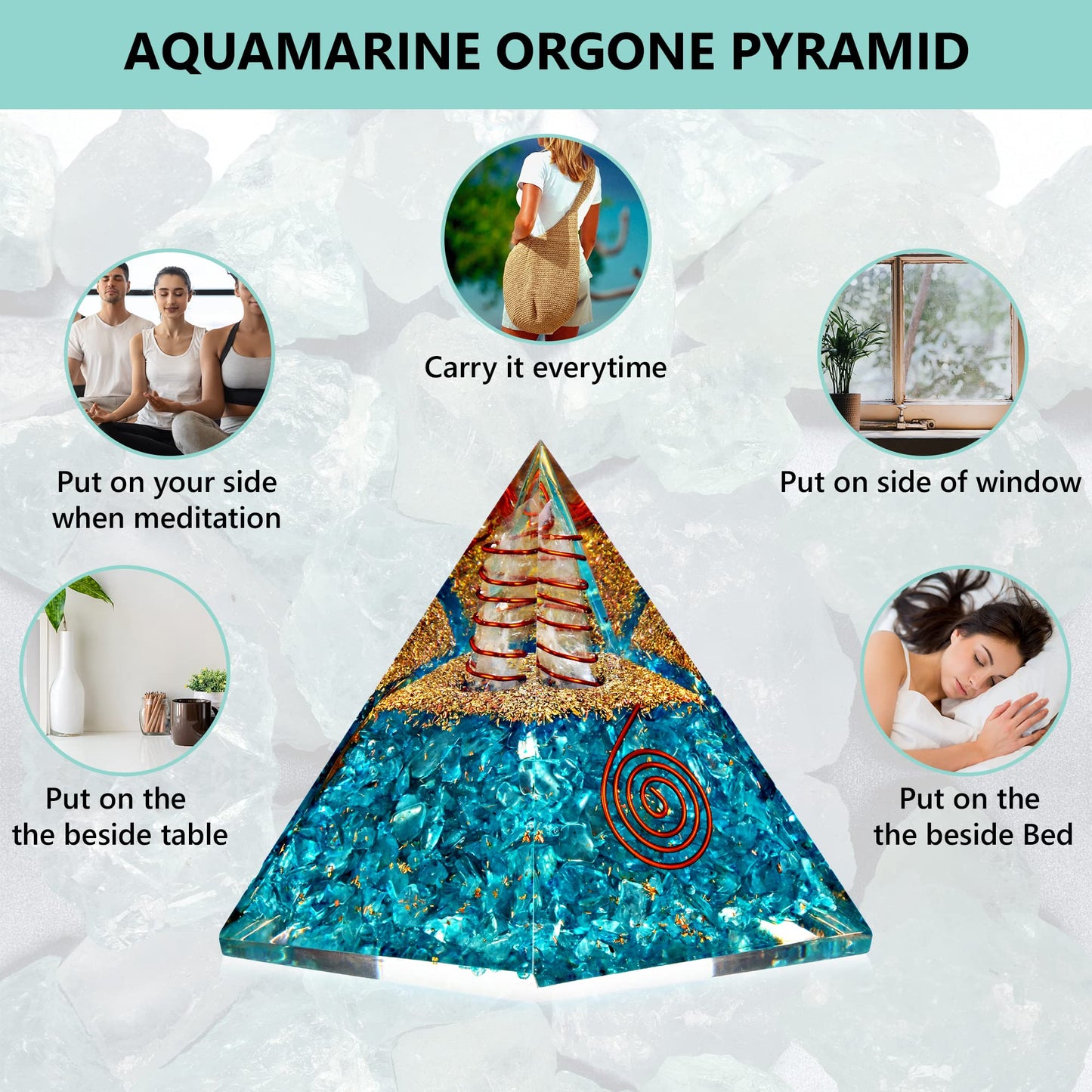 Anaya Agate Aquamarine Orgone Pyramid, Aquamarine Crystal Pyramid w/Positive Energy, Handmade Orgonite Pyramids for Chakra Cleansing, Mindfulness, Crystal and Healing Stones, Christmas Gifts for Women