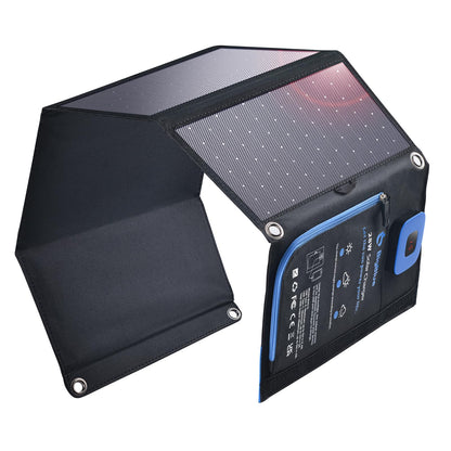 BigBlue Portable Solar Charger 28W with Digital Ammeter,25.4% High-Efficiency, USB-A/USB-C Ports, Folding Waterproof Solar Panels with Carabiners for Camping, Backpacking, Phones, Tablets, Power Bank