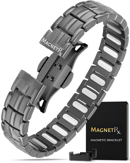 MagnetRX® Magnetic Bracelets for Men - EllipseMAX 5X Strength 5,000 Gauss Magnets - Designed in USA & Patent Approved - Premium Titanium Mens Magnetic Bracelet & Adjustable Length (Gunmetal)
