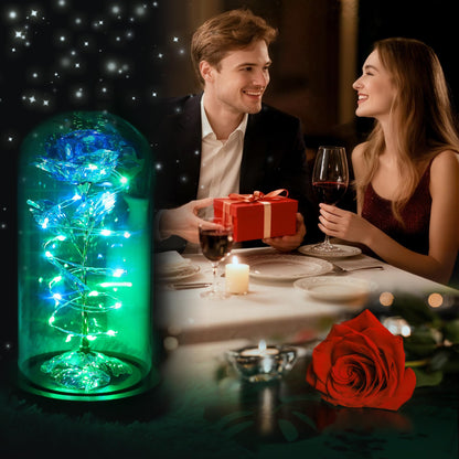 Childom Valentines Day Rose Gifts for Her,Birthday Gifts for Women Mom Mothers Day,Flowers for Delivery Prime,Rotating Blue Light Up Rose in A Glass Dome,Anniversary Valentines Rose Gift for Wife