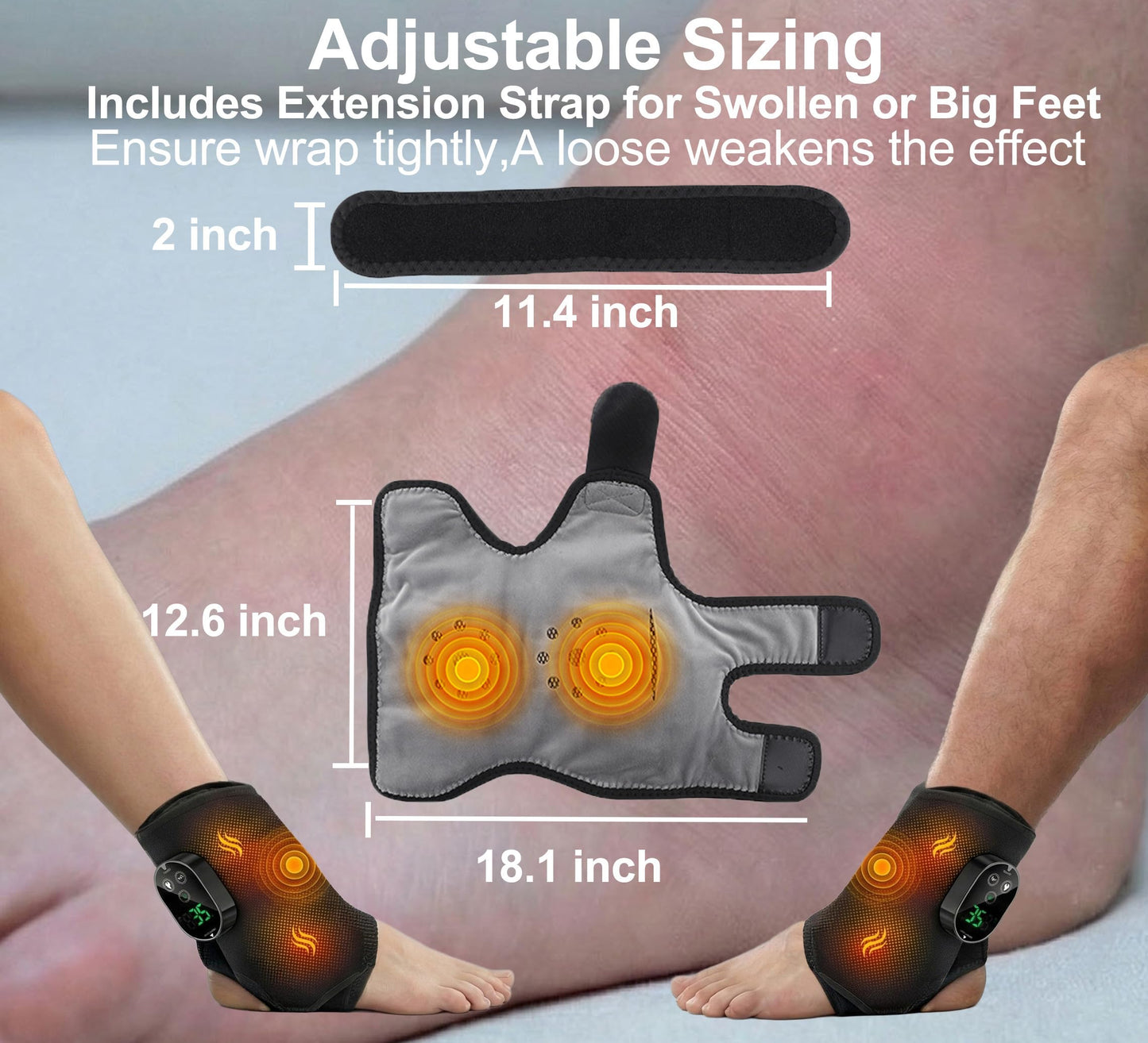 TOSOENPHY Foot Massager for Neuropathy Plantar Fasciitis Pain Relief, Cordless Heated Vibrating Cloud-Soft Ankle Wrap Feet Massage, Portable 2H Run Time, 6 Heats, 3 Modes, Auto-Off Timer,1 Pair