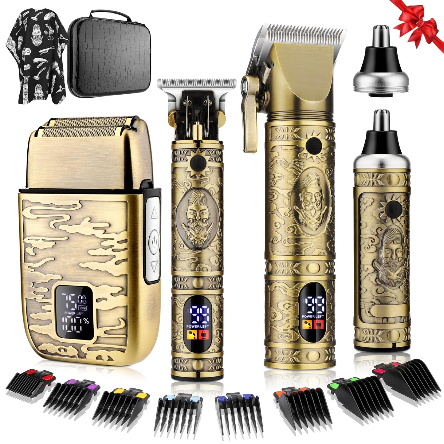 QREEYX Hair Clippers for Man T-Blade Trimmer Nose Hair Trimmer Electric Shaver Set, Professional Metal Body Barber Clippers Set for Haircut, Men’s Grooming Kit with LCD Display, Ideal Gift for Him