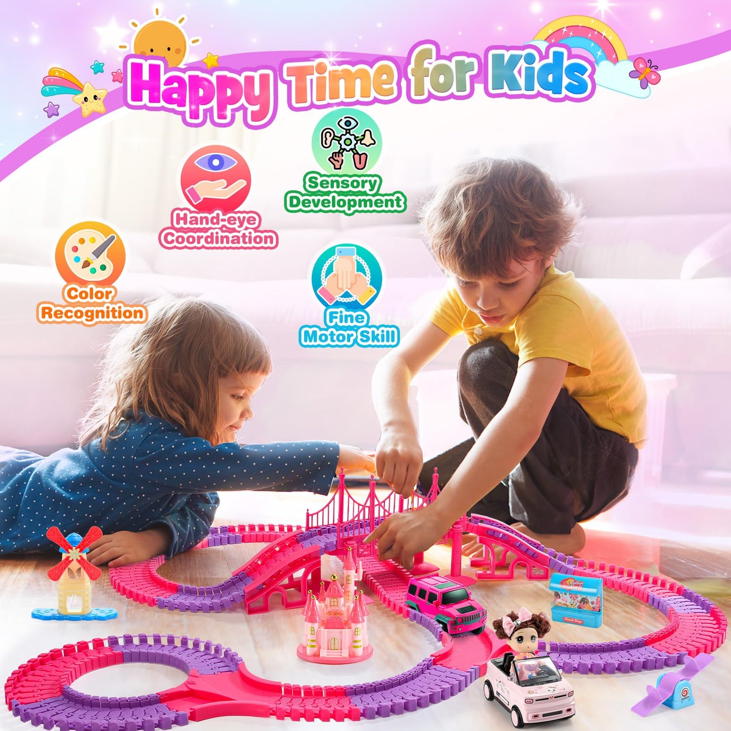Tragik Track Toys for 3-6 Year Olds, Princess Construction Toys for 3-6 Year Old Girls - Race Tracks & Cars Gift Set