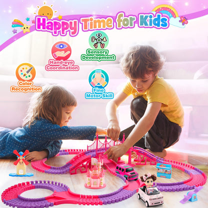 Tragik Track Toys for 3-6 Year Olds, Princess Construction Toys for 3-6 Year Old Girls - Race Tracks & Cars Gift Set