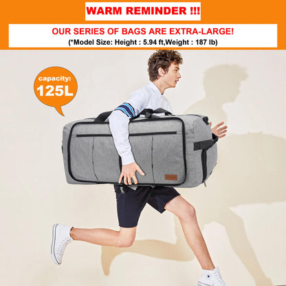 Upeelife Travel Duffle Bag, Foldable 125L Holdall Bags Large Weekend Overnight Bag Waterproof Duffel Bag with Shoe Compartment and Wet Pocket, Sports Gym Bag for Men Women (Grey)