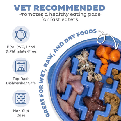 Outward Hound Slow Feeder Dog Bowl - Makes Meal Time Fun, Slows Down Eating, Promotes Healthy Digestion, Prevents Bloat | Slip Resistant and Durable, Food & Water Bowl, Size Medium (Blue)