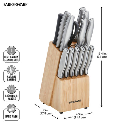 Farberware Juego de cuchillos de acero Inoxidable con sello bloque de 15 piezas