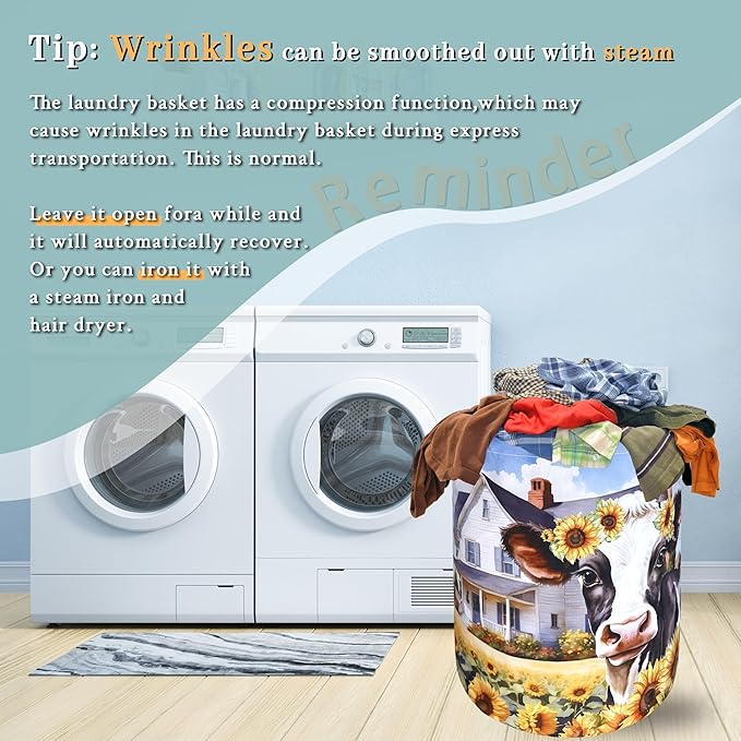 Cows Sunflower Laundry Basket Cow Foldable Funny Laundry Hamper Oxford Cloth