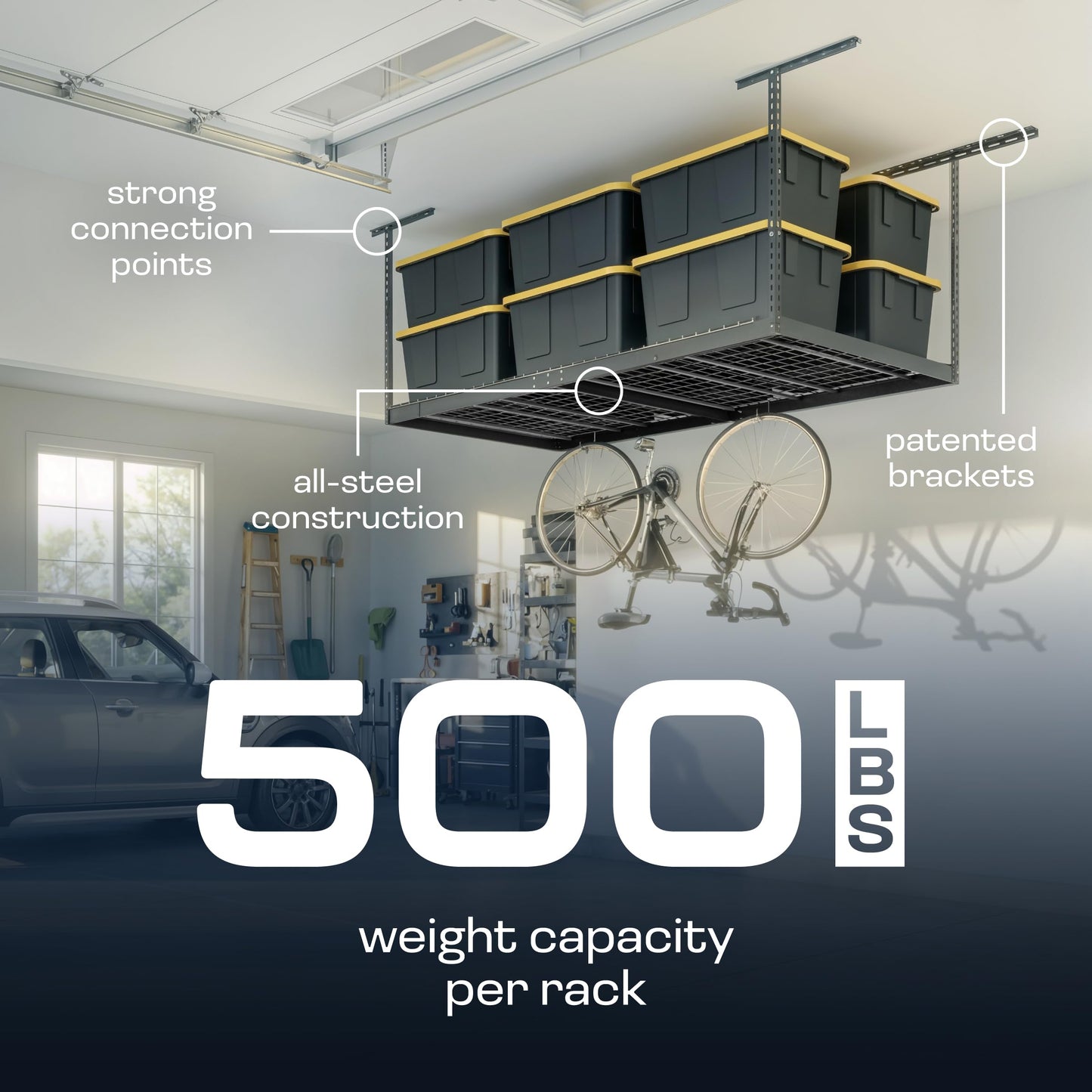 MonsterRax Overhead Garage Storage Rack - 4 x 8 Ceiling Racks for Garage, Organization Shelving, Hanging Shelf, Grey, 24"-45" Height Adjustment