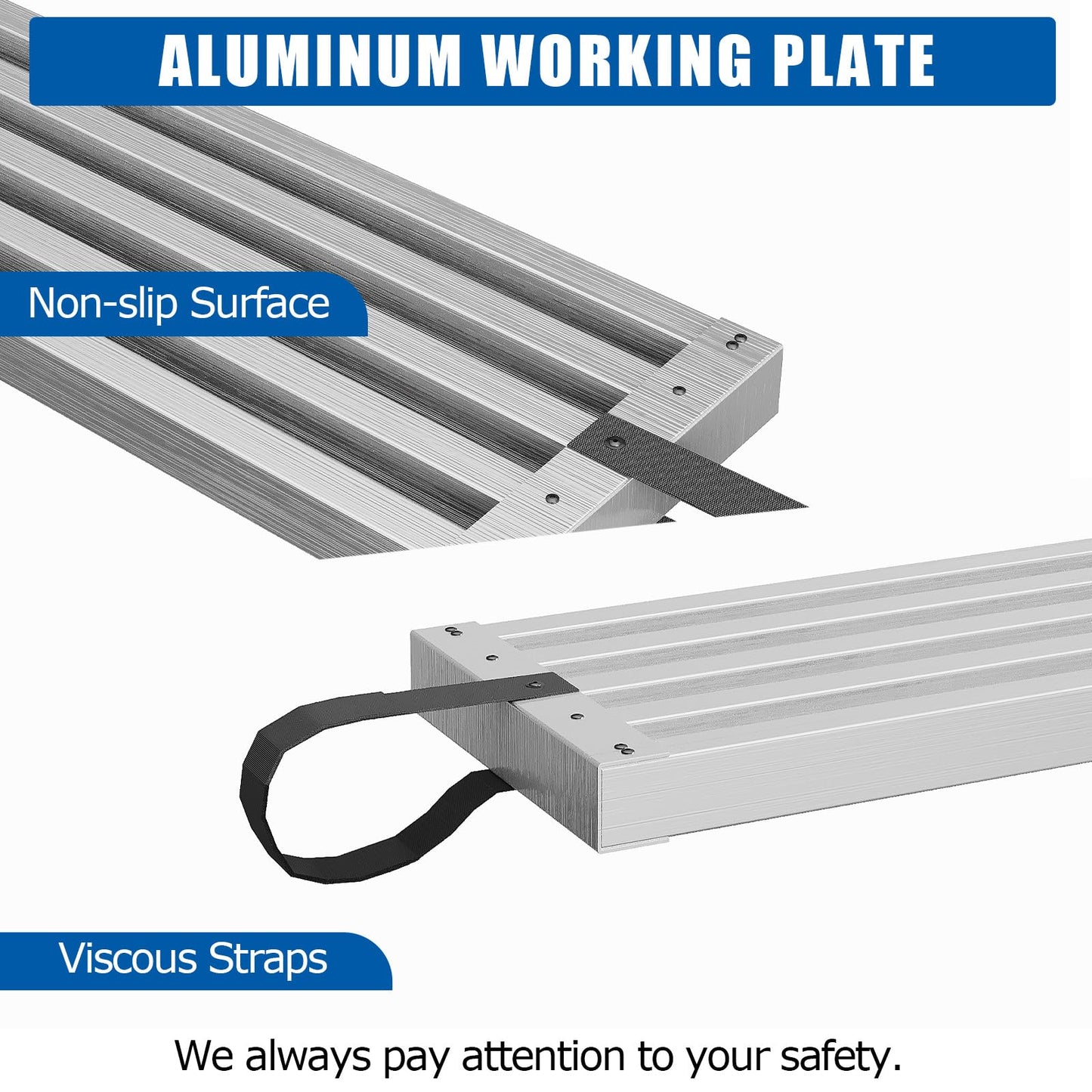 6-9ft Telescoping Plank, Aluminum Work Plank, 440 Lbs Load Capacity Extension Scaffolding Plank with Skid-Proof Platform Scaffold Ladder Accessory, 12.5 Inch Width, Silver