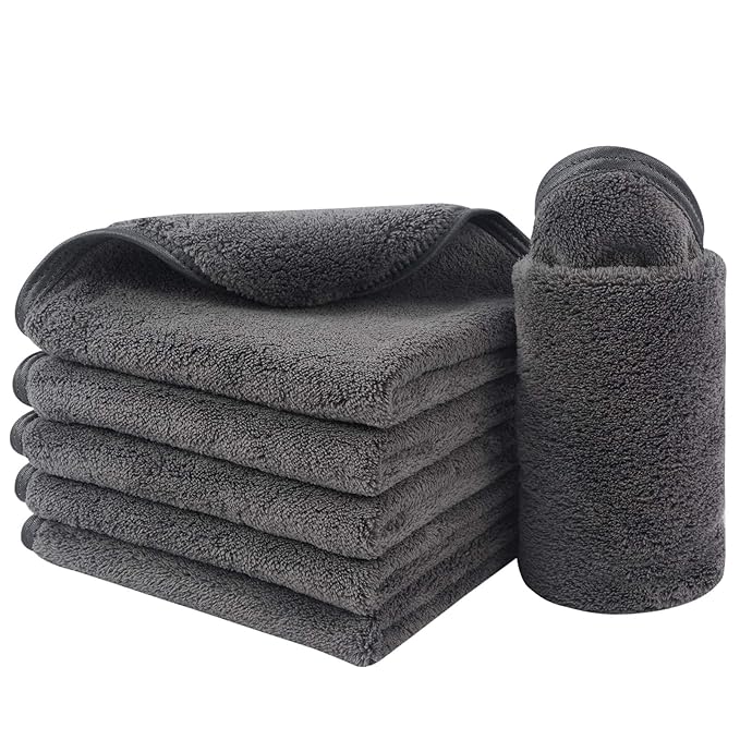 SINLAND Absorbent Coral Velvet Washcloth Ultra Soft Microfiber Face Towels 12 x
