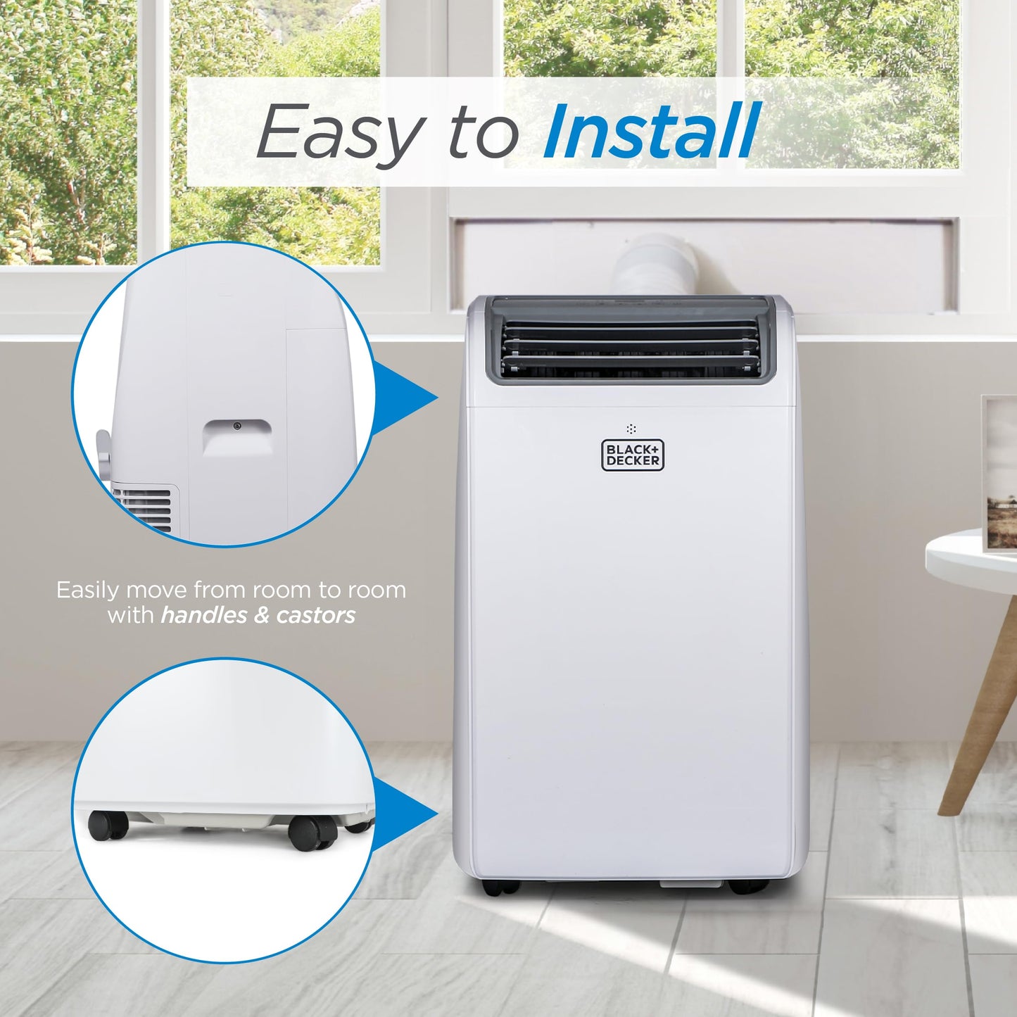BLACK+DECKER Smart Portable Air Conditioner, 12,000 BTU (8,350 BTU SACC) for Rooms up to 550 Sq. Ft., Smart Portable AC with Follow Me Remote and Window Kit, BPACT12WT, White