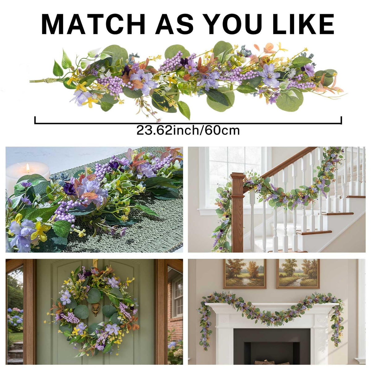 MOYEE Summer Centerpieces for Tables Candle Ring, Black Metal Candlestick with an Artificial Wreaths 14 in Versatile Dining Table Centrepiece (Purple Foam Flower Wreath)