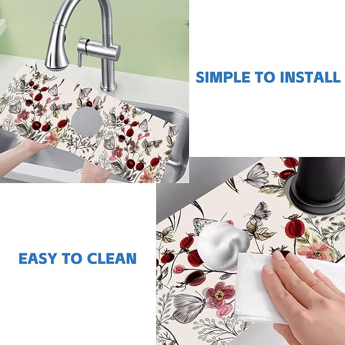 Vintage Flower Plants Butterfly Dish Drying Mat