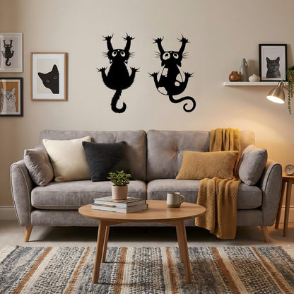 Otoolling Black Cat Wall Art Funny Black Metal Cat Wall Hanging Decor Minimalist Signs for Cats Lover Home Bedroom Living Room Patio Bathroom Office Decor (2 Pcs,Aprox 7" X 12")