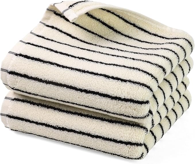 Jacquotha Black and White Striped Hand Towels