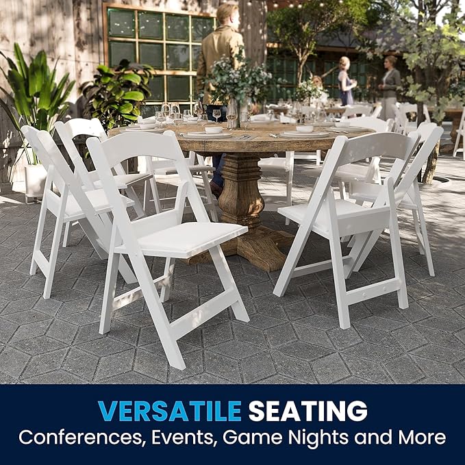 Flash Furniture Hercules Series Folding Chairs for Weddings and Formal Events, Stackable Commercial Event Seats with 1,000-lb. Static Weight Capacity, Set of 2, White