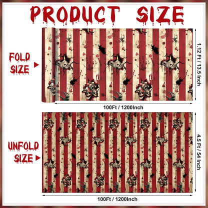 100 Ft Creepy Carnival Wallpaper, Rolls of Evil Circus Backdrop & Skull Wall Background for Haunted House Decorations