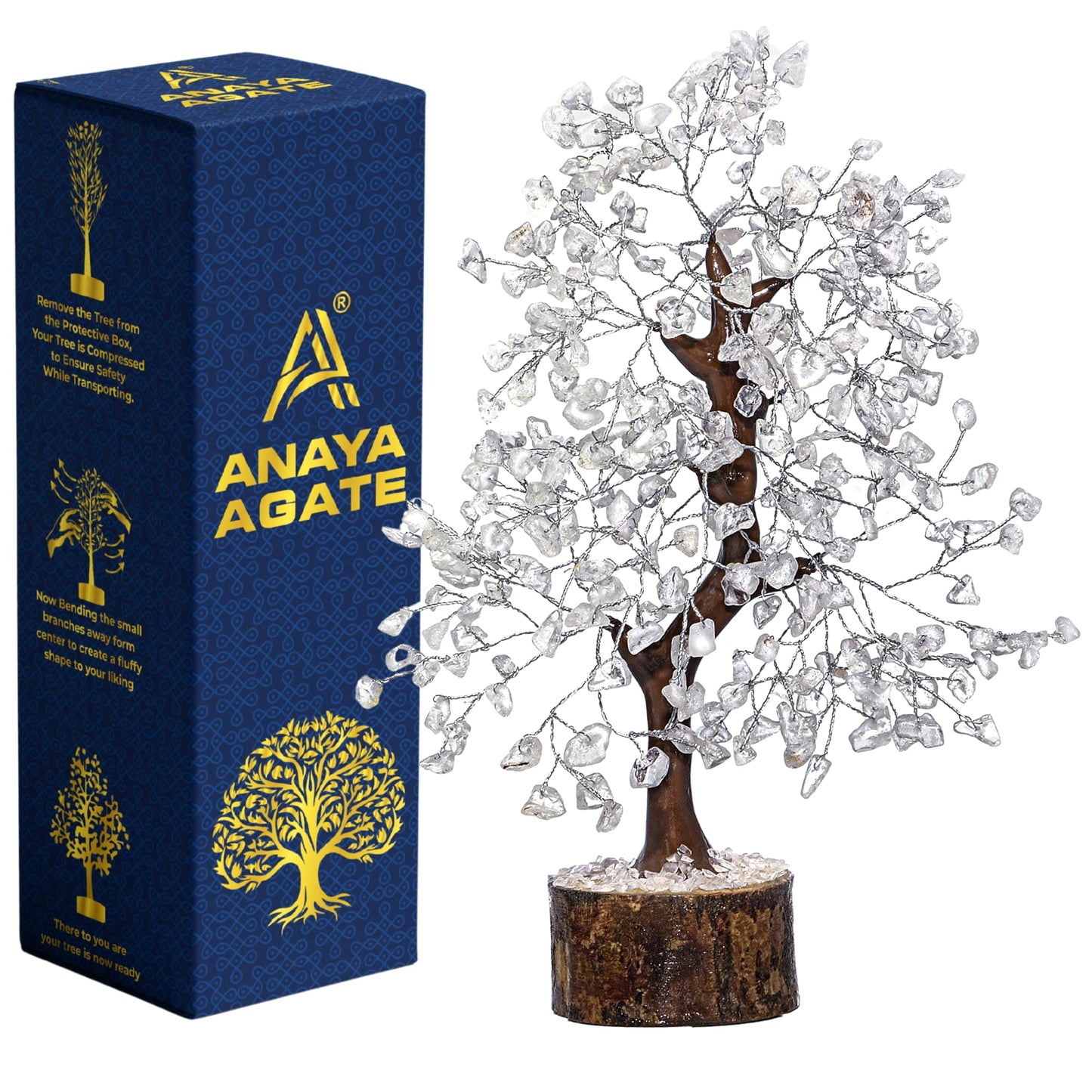 ANAYA AGATE Clear Quartz Crystal Trees for Home Decor, Office Desk Decor, Chakra Healing Crystals & Stone for Positive Energy, Money, Good Luck, Tree of Life Spiritual for Women & Mom