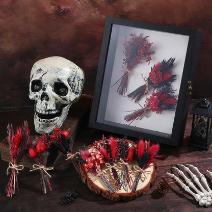 10 Pack Halloween Flowers Bouquets Red Black Series Mini Dried Flower with Stem Natural Dry Flower Bundles Dried Floral Arrangement for Vase DIY Goth Wedding Decor