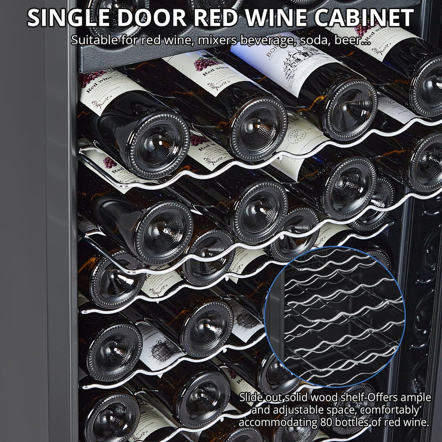 GarveeHome Wine Cooler Refrigerator - 80 Bottles, Dual Zone Digital LED Touch Control, Freestanding Wine Cellar, Adjustable Shelves, Single Glass Door, for Red, White, Champagne or Sparkling Wine