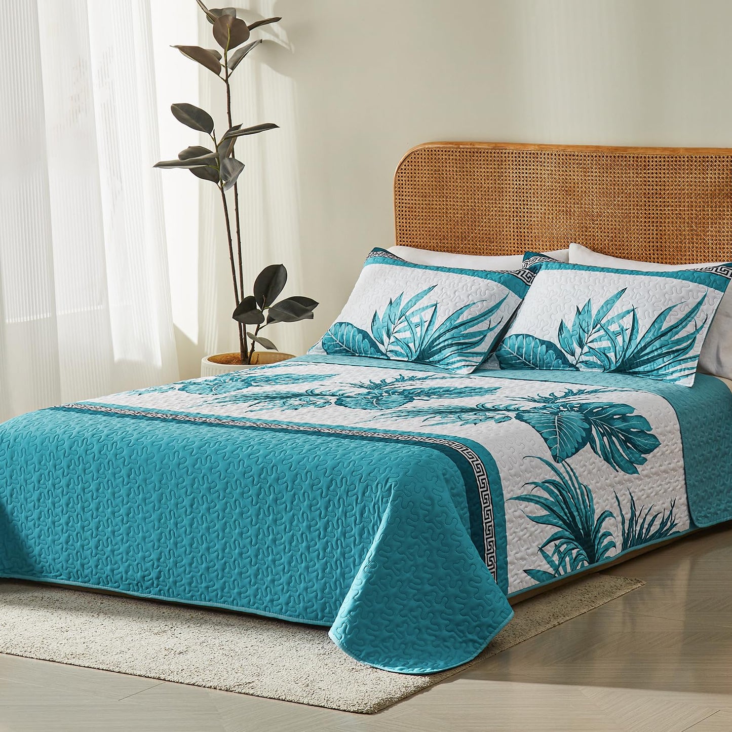 OARAGE Quilt Bedding Set, Blue King/Cal King Comforter Set, Bedding Comforter Sets, Soft Lightweight Bedspread, Ultrasonic Microfiber Bed Coverlet for All Season (1 Quilt,2 Sham)