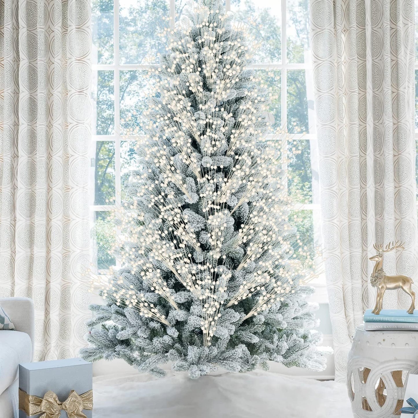 Megoogo 12 PCS Artificial Glitter Berry, White Christmas Glitter Picks Artificial Berries Stems for Christmas Ornaments Fake Sticks for Vases Tall DIY Wreath Home Decor (15.8’’)