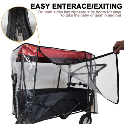 Rain Cover for Wagon Clear Plastic Awning for Collapsible Beach Folding Utility Grocery Push Wagon Cart Garden Accessories Foldable