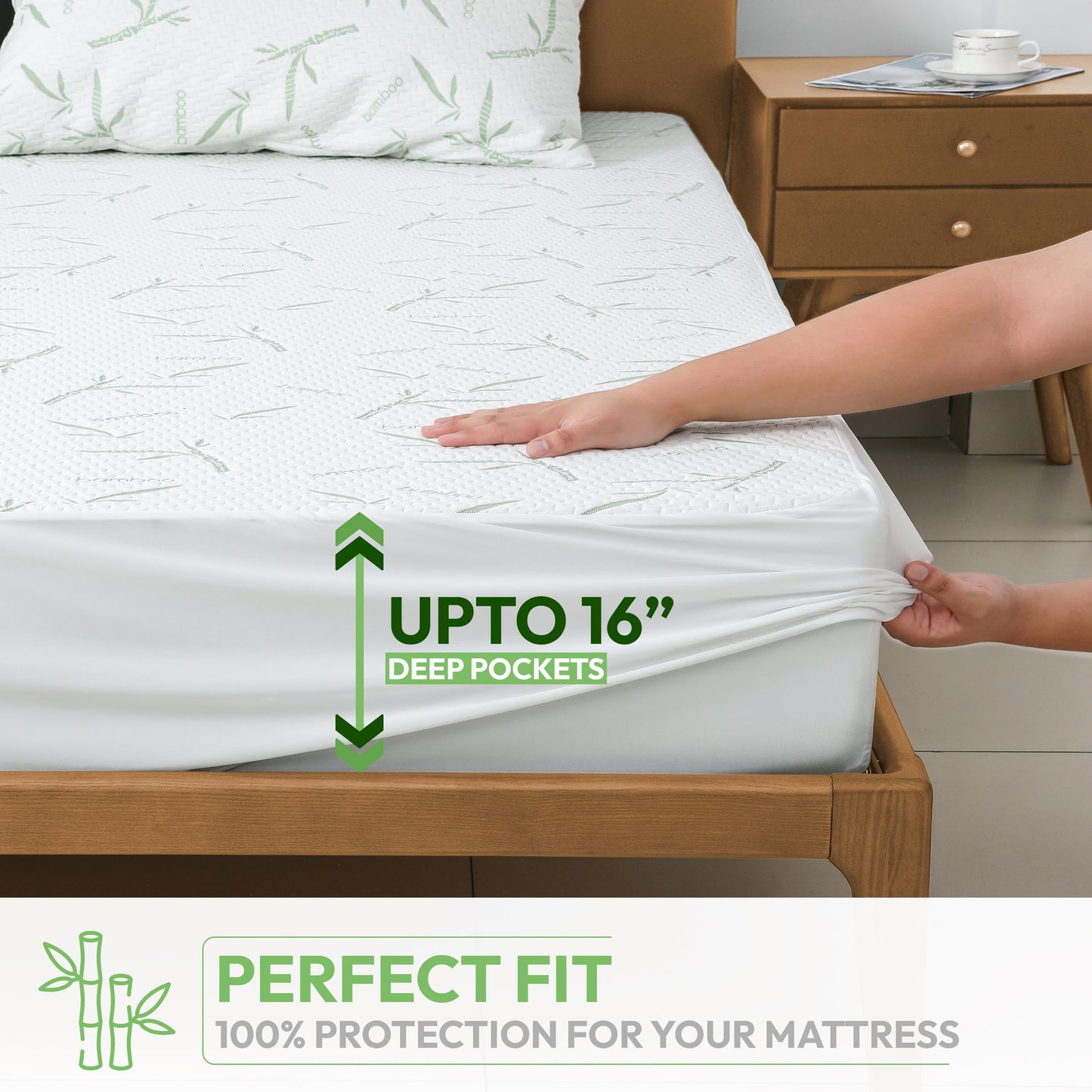 Hannah Linen Viscose derived from Bamboo Cooling Mattress Protector, 100% Waterproof - Soft and Breathable, 280 GSM Fitted Style Mattress Cover, 16 Inches Deep Pocket - King, 80x78
