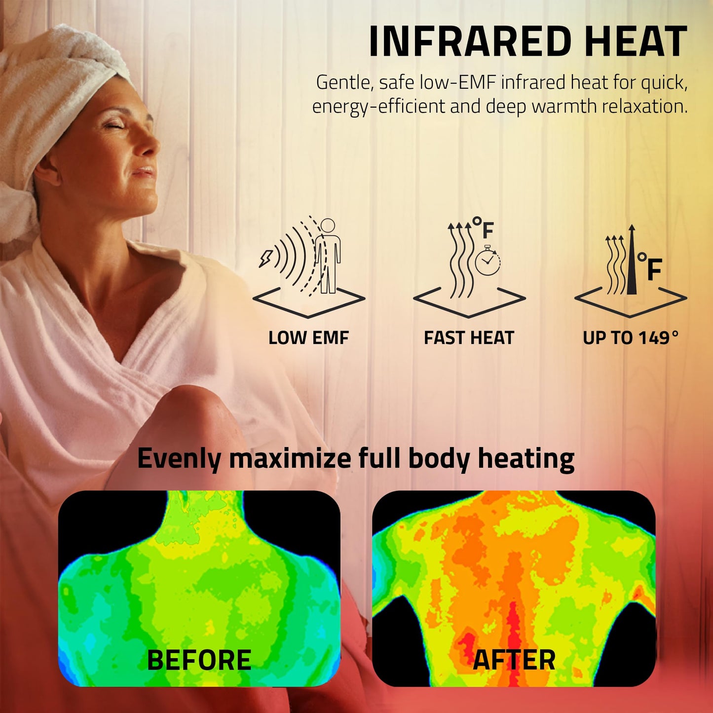 SaunaSpa Indoor 2-Person Infrared Sauna Room | Canadian Hemlock Wood Cabin Sauna with Low EMF Infrared Heating Panels, Bluetooth Audio, Tempered Glass Door, and Backrest with Chromotherapy Lighting