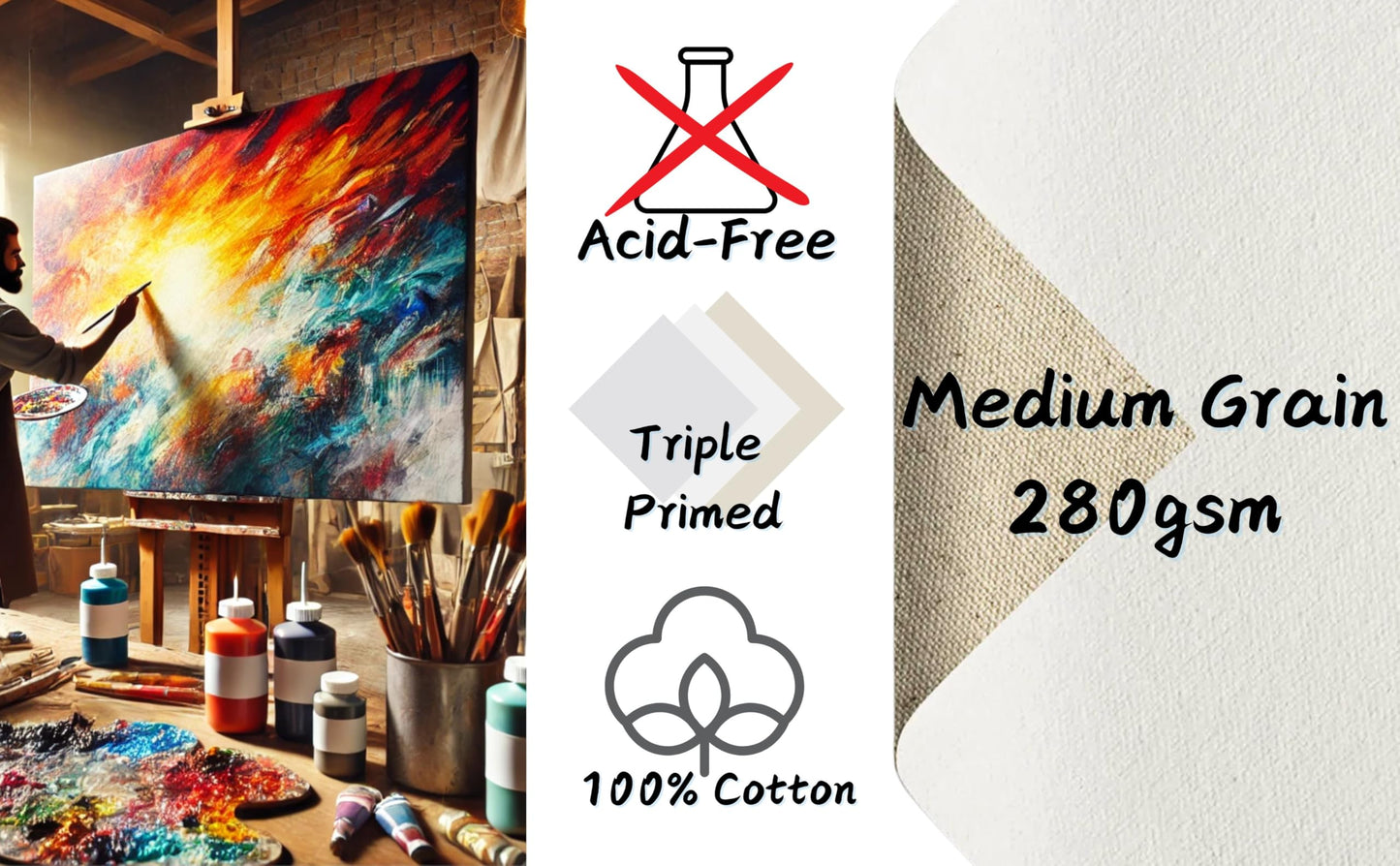 ARTME 20pcs Canvas Panels (15x20-4pk, 24x30-4pk, 30x40-4pk, 20x20-4pk, 30x30-4pk) 3mm Blank Artist Canvas Board / 280GSM/ 100% Cotton/Triple Primed/Acid Free/Medium Grain- Acrylic & Oil Painting