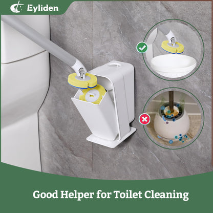 Eyliden Toilet Brush Set with 40 Refills, Disposable Toilet Cleaning Wand Kit with Pre-Soaked Sponge Heads, Hands-Free Toilet Bowl Cleaner Scrubber and Holder, White