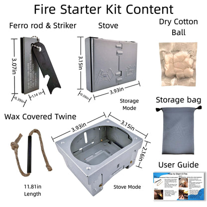 LoDinpo Survival Fire Starter Kit - Ferro Rod & Magnesium Fire Starter Compact Stove with Flint and Steel to Firestarter Fireplace Pit for Outdoor Camping Bushcraft Hiking Emergency Gadgets