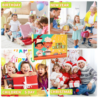 46 PCS Kids Knife Set, Toddler Knifes for Real Cooking, Montessori Kitchen Toys with Cutting Board Crinkle Cutters Kid Safe Knives, Birthday Xmas Gift for Girls Boys