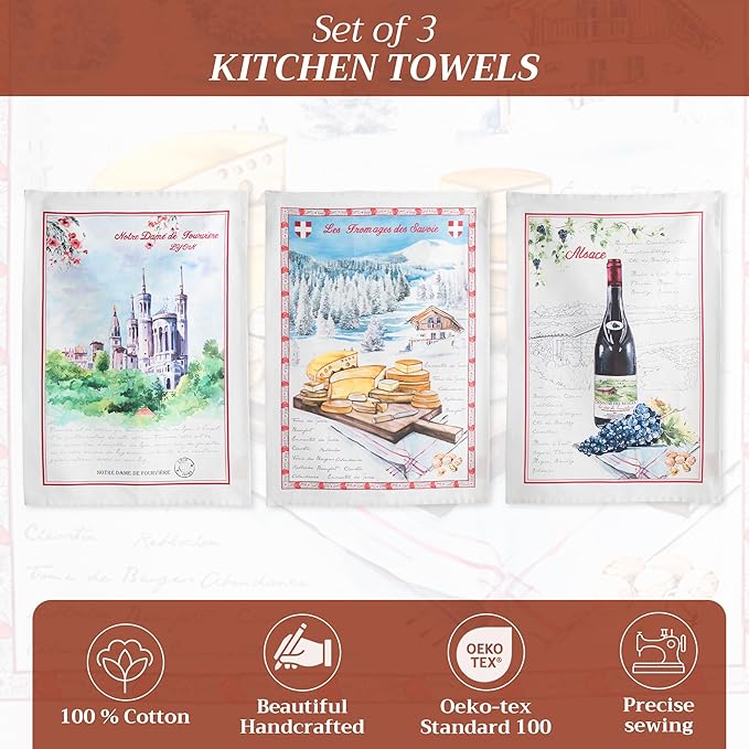Maison d' Hermine Kitchen Towels Set of 3 100% Cotton 27.50" x 20" Reusable