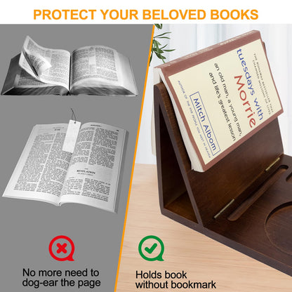 Book Reading Nook Valet with Cup Holder - Wooden Triangle Nightstand Book Stand Holder for Page Rest