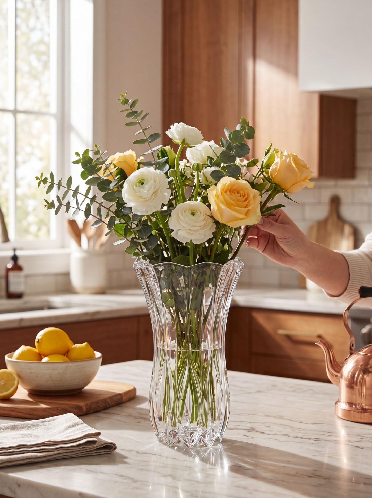 Celebrations by Mikasa Blossom Crystal Vase 12 Inch - Sculpted Flower Design for Fresh Bouquets, Home Decor, Centerpieces - Traditional and Contemporary Style